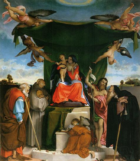 Lorenzo Lotto Thronende Madonna, Engel und Heilige